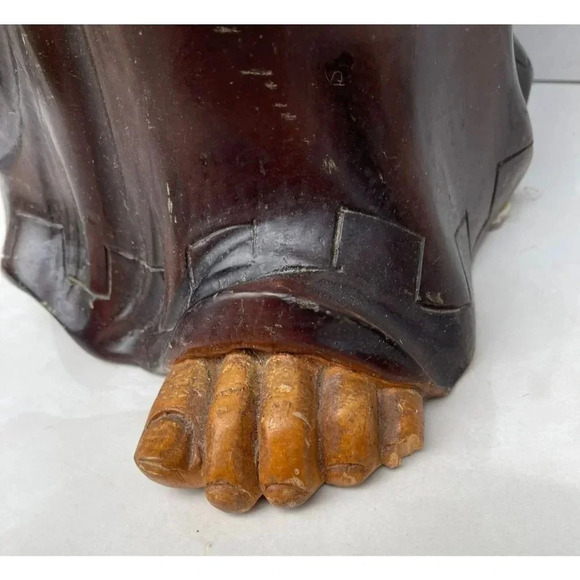 Wooden Hand Carved Monk Table Lamp Aldo Tura for Macabo Italy Midcentury 1950s - Picture 15 of 16